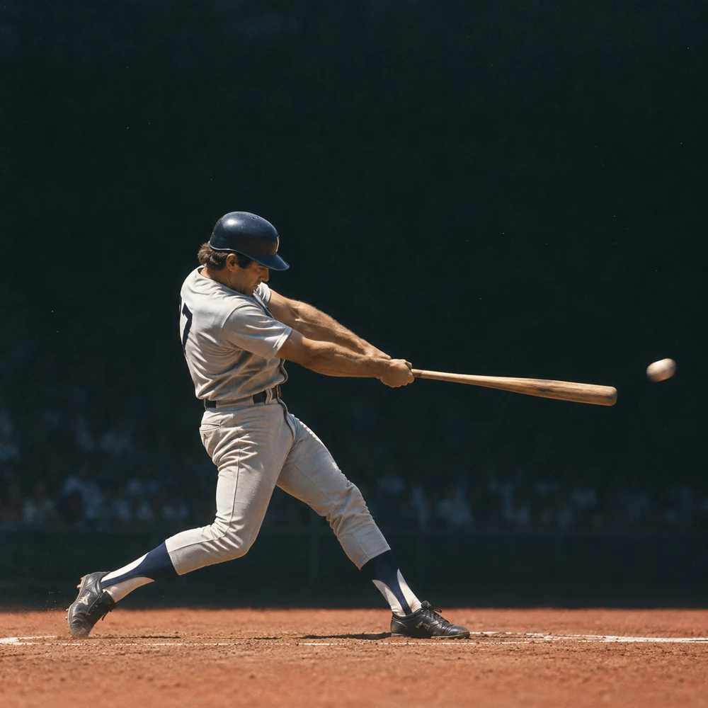 A baseball player swinging a bat over a clay field
